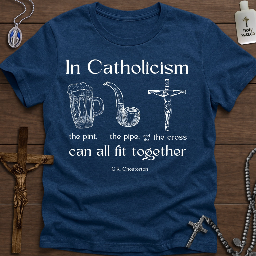 Pint, Pipe, Cross Chesterton) T-Shirt – Hardcore Catholics