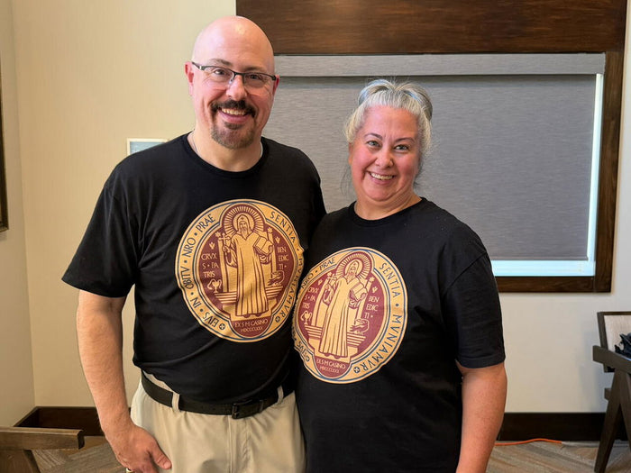 Kevin K. wearing a Hardcore Catholics tee